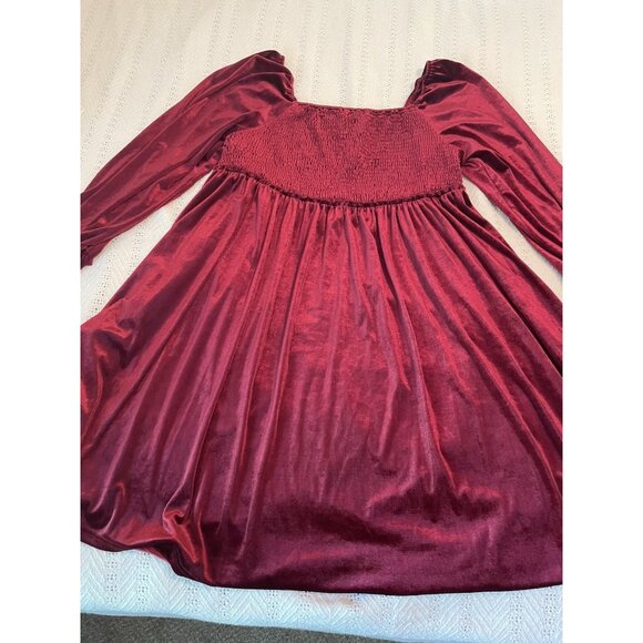 Cranberry Red Velour Dress 4X Empire Waist peasant Square neck Holiday Party - Picture 5 of 9